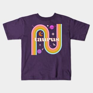 Taurus 70s Rainbow with Flowers Kids T-Shirt